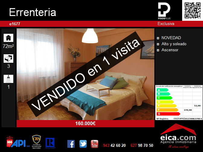 Piso vendido en 1 visita en Errenteria. eica agencia inmobiliaria Donosti