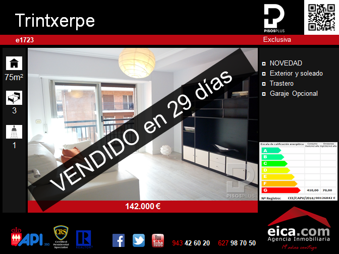 Piso en Trintxerpe vendido en 29 días. eica agencia inmobiliaria Donosti